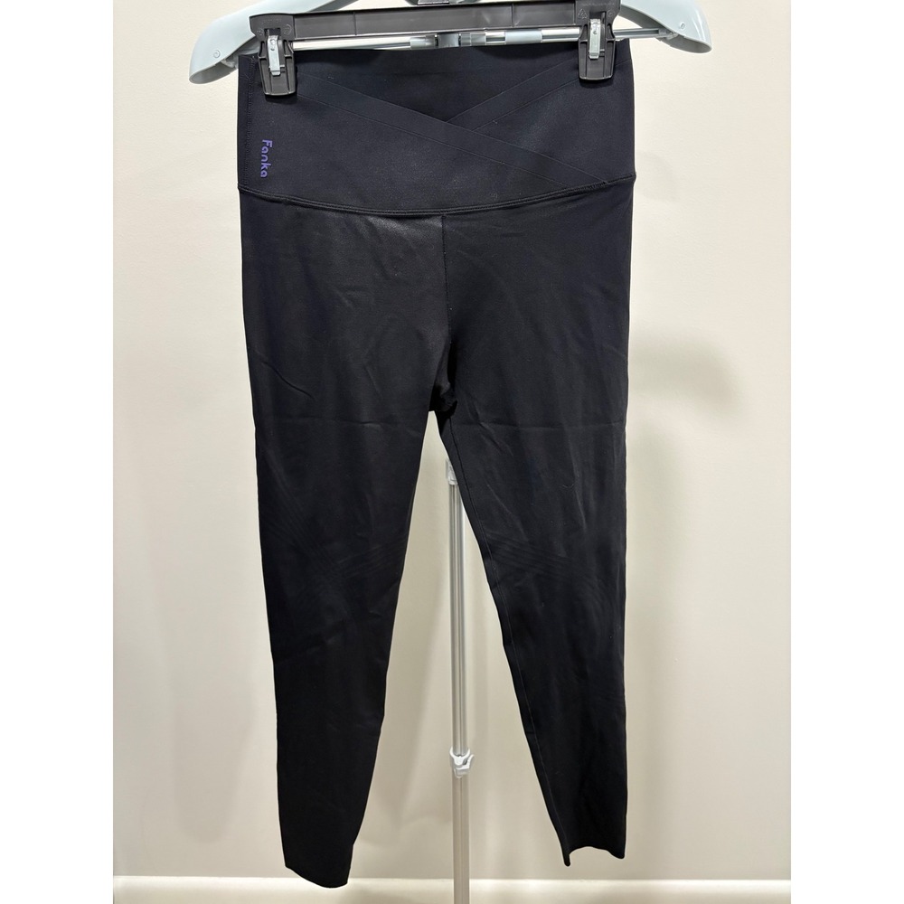 Fanka Body Sculpt Legging Reversible Wear Cross Waist Shine Black 26" Size S/M